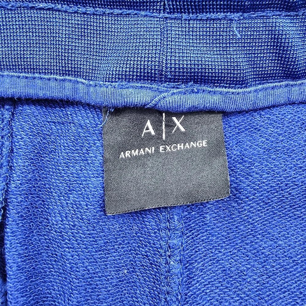 Armani Exchange Mens L Logo Sweat Shorts Blue Cotton Drawstring Pockets 6